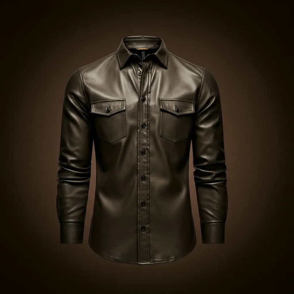 A luxurious lambskin classic button-down leather shirt from StyleZea, perfect for casual and formal occasions.