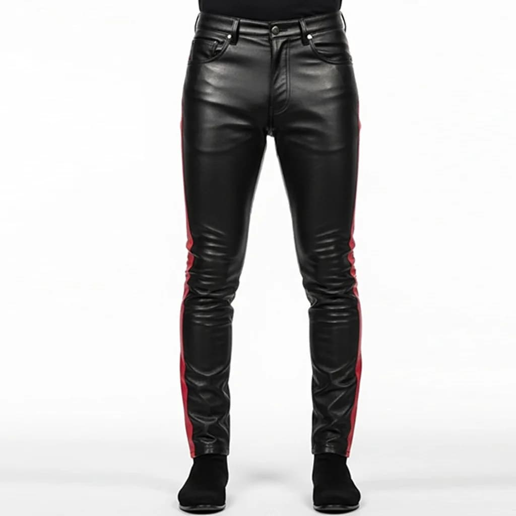 red stripe leather pants lava edge front view