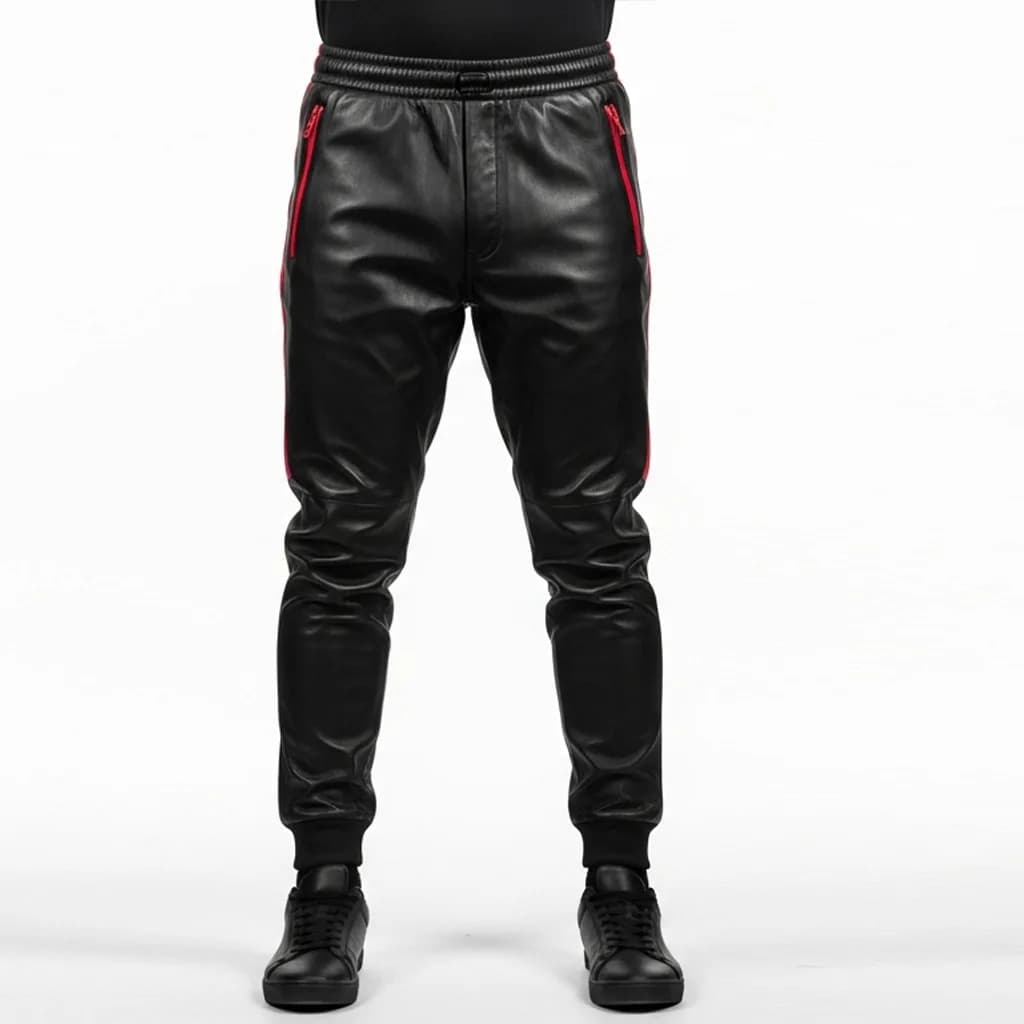 black and red leather joggers redline drift front view