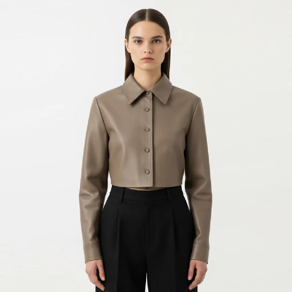 taupe cropped shirt taupe cutline front view