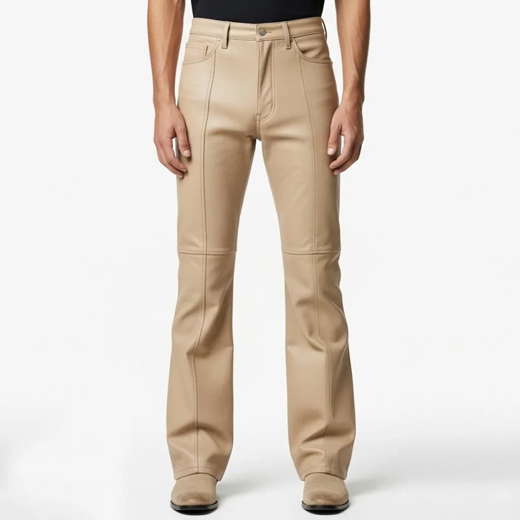 sandstone beige flared leather pants sandstone glide front view