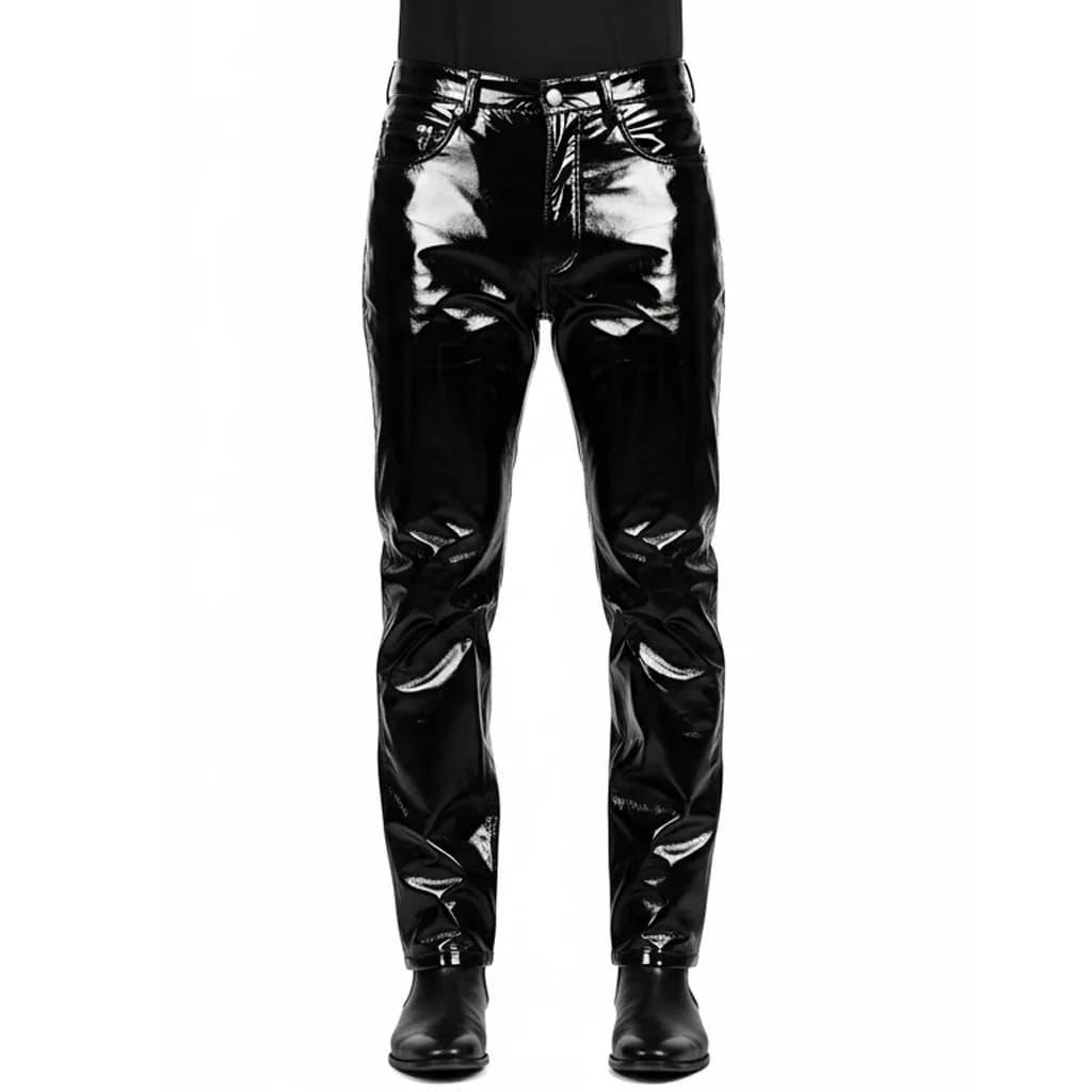 black patent leather pants obsidian shine front view