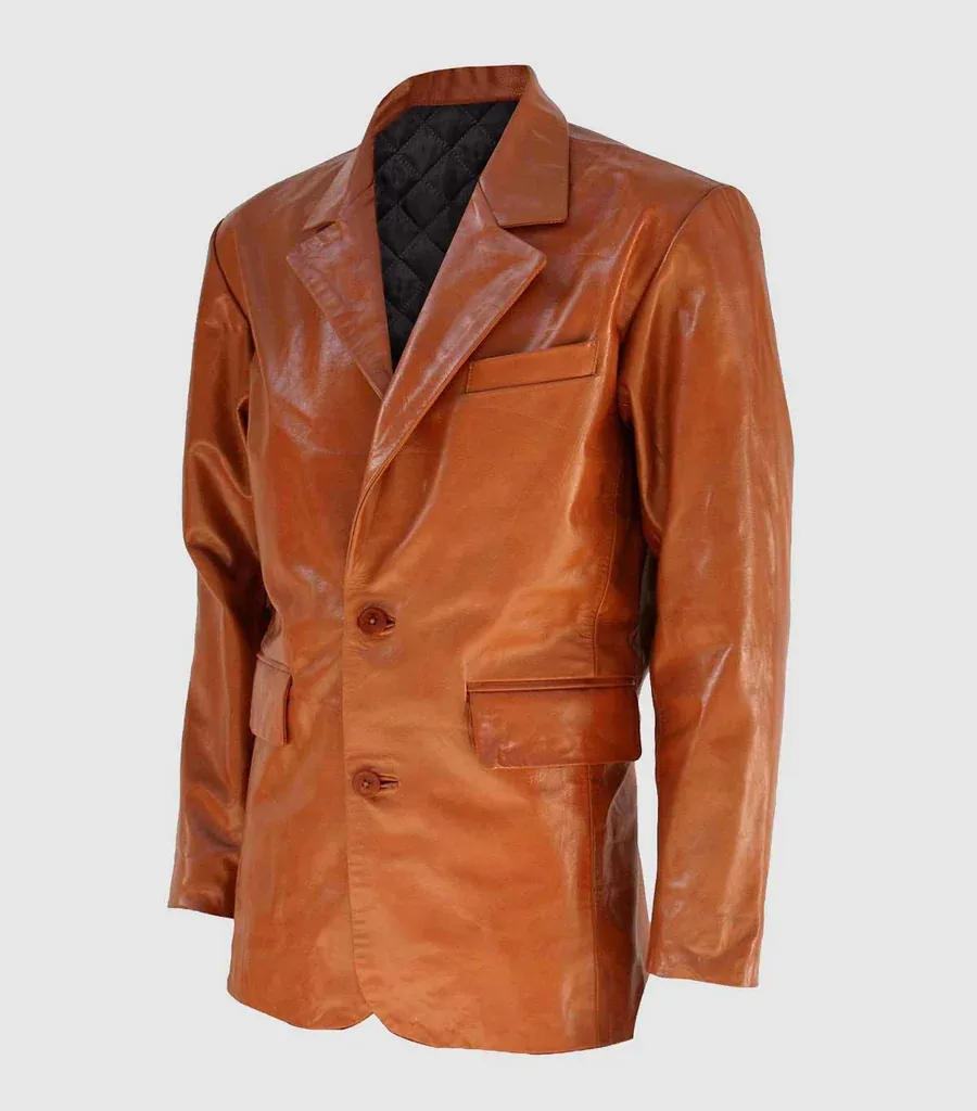 2 Button Tan Leather Coat
