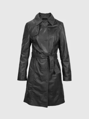 Custom Women’s Long Leather Trench Coat Handmade