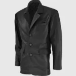 3 Button Black Leather Coat