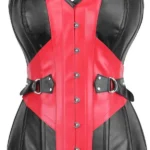 Bertrand Black & Red Faux Leather Corset With Buckle Details