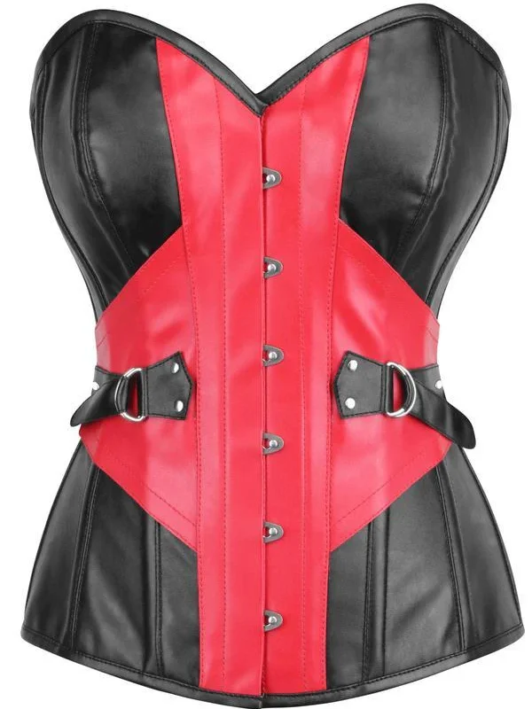 Bertrand Black & Red Faux Leather Corset With Buckle Details