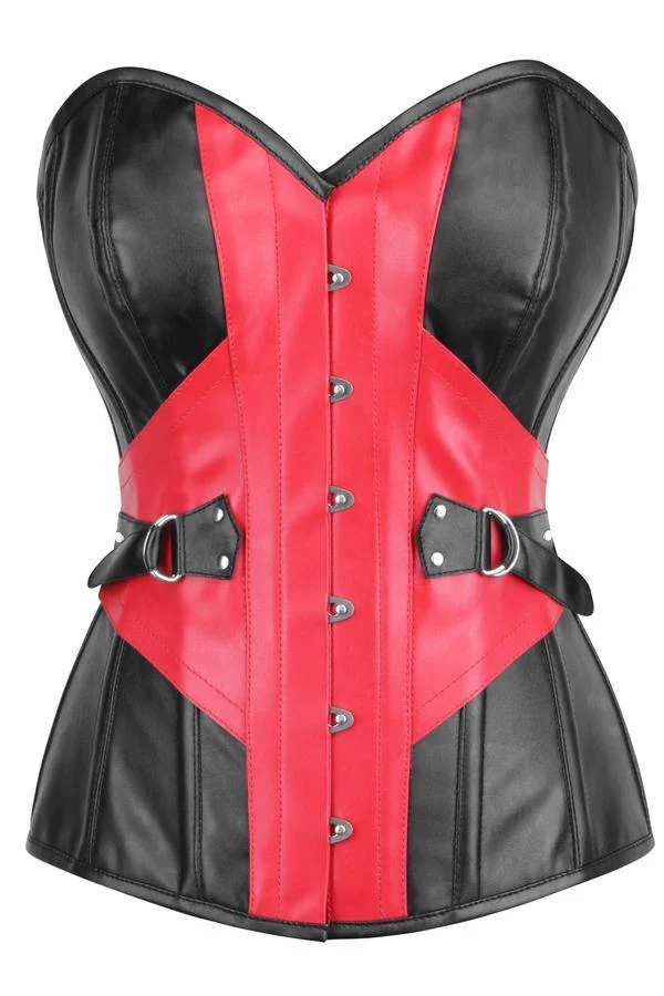 Bertrand Black & Red Faux Leather Corset With Buckle Details Bertrand Black & Red Faux Leather Corset With Buckle Details