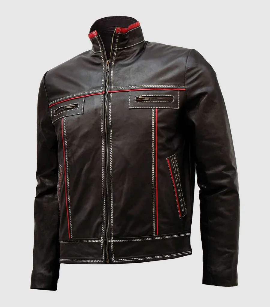 Bi-Color Unique White Stitched Men's Moto Leather Jacket