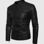 Small Collar Black Leather Jacket