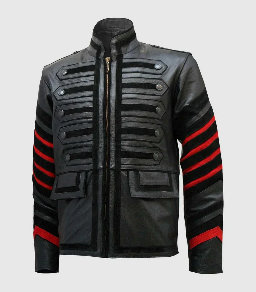 Black Military Men's Fitted Leather Jacket