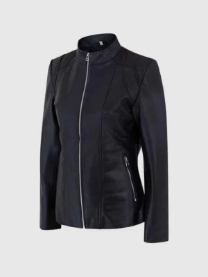 Custom Women’s Quilted Shoulder Leather Biker Jacket Handmade