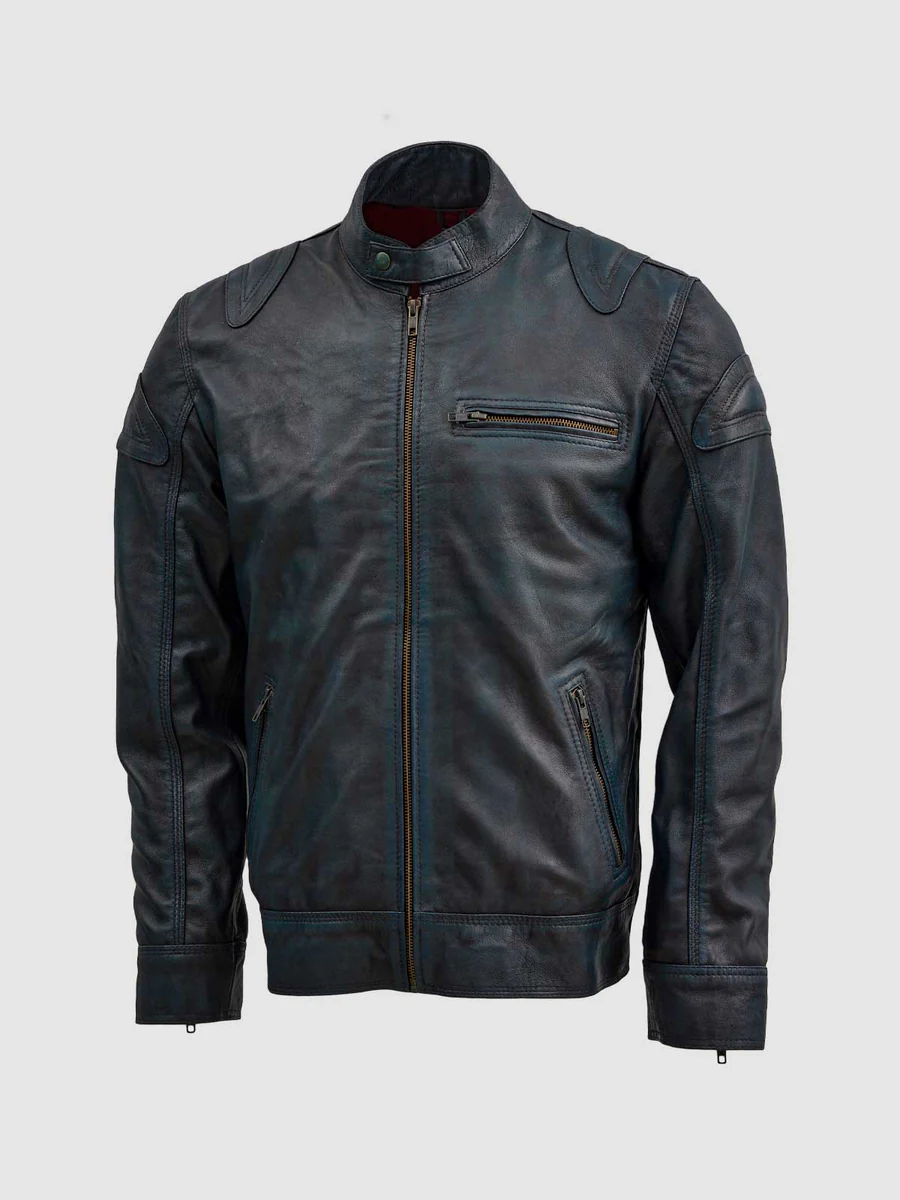 Blue Waxed Jacket With Red Shade