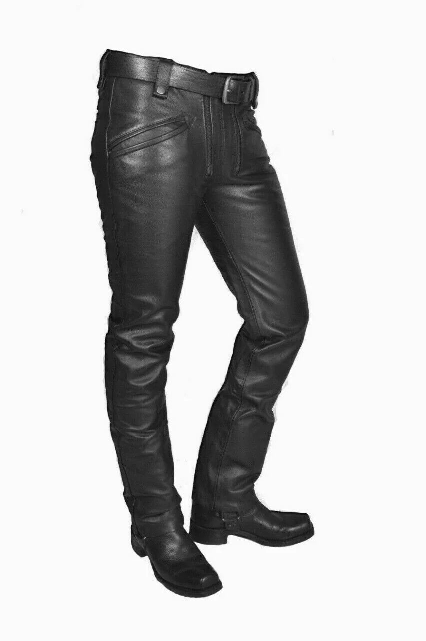 Men's Black Genuine Leather Pants Jeans Men's Black Genuine Leather Pants Jeans