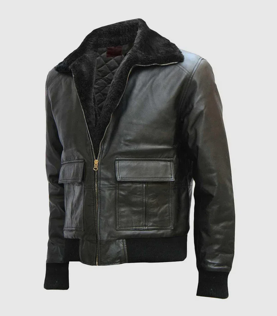 Leather Bomber Jacket With Fur