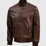 Brown Leather Bomber Sheep Jacket