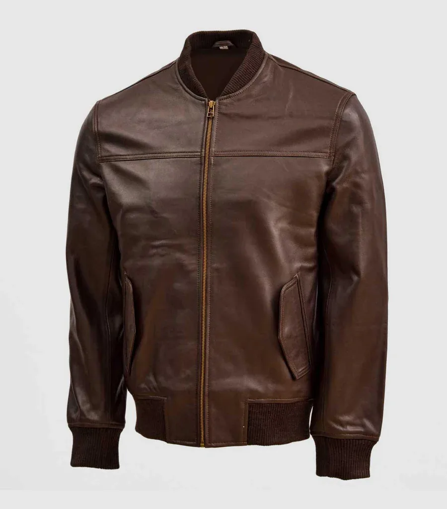 Brown Leather Bomber Sheep Jacket