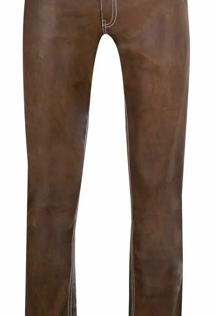 Men's Brown Genuine Leather Biker trouser pants