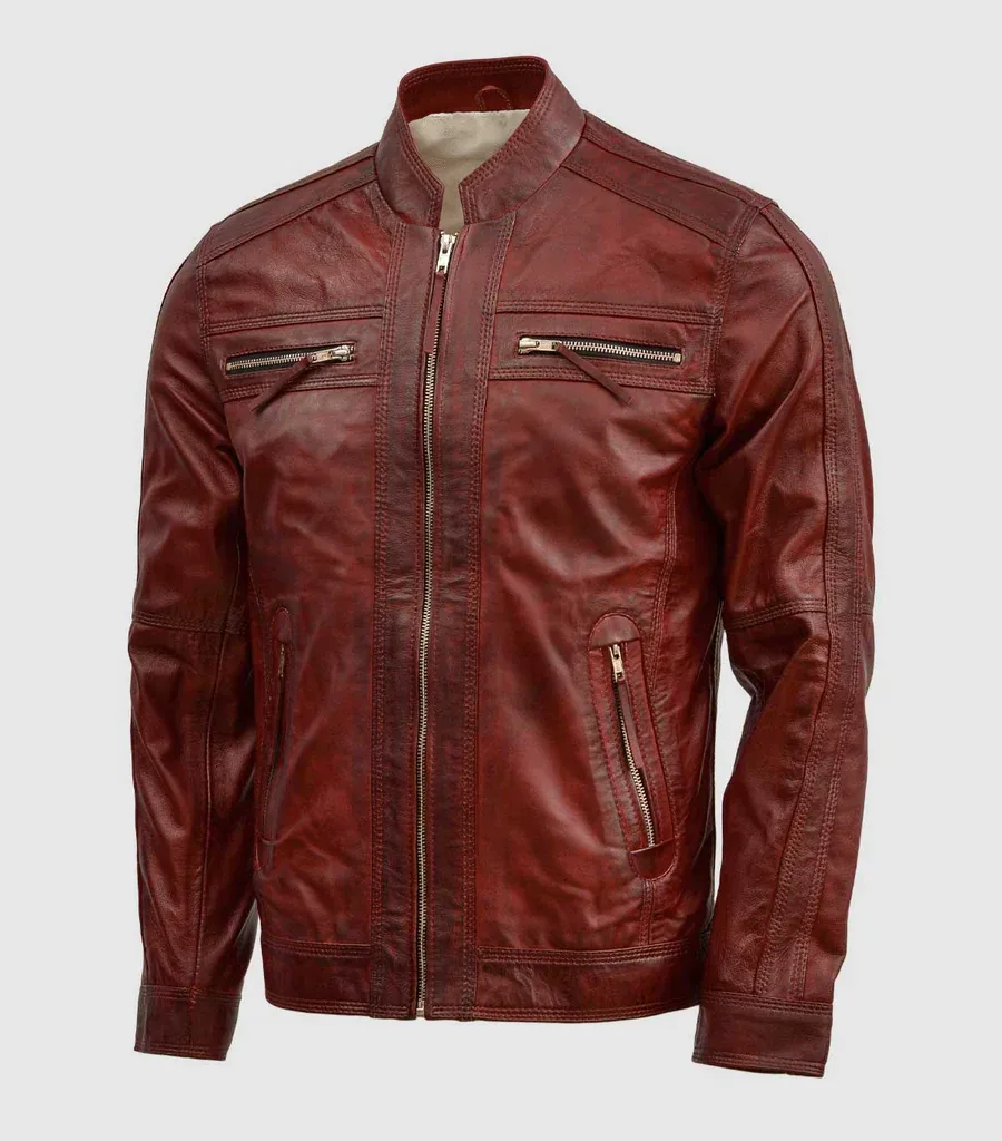 Waxed Leather Burgundy Jacket