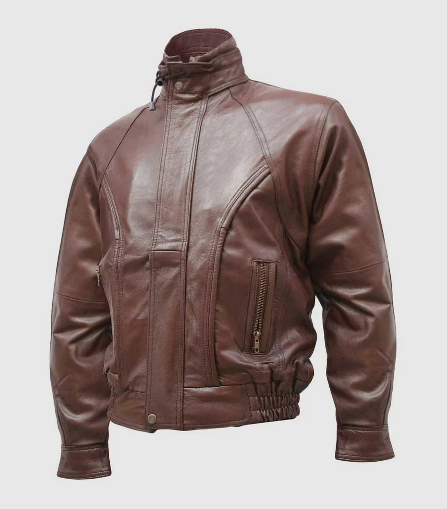 Chocolate Brown Leather Bomber Jacket Men