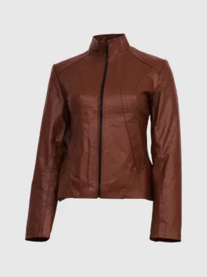 Custom Women’s Band Collar Leather Jacket
