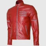 Classic Zipper Style Red Leather Jacket Men