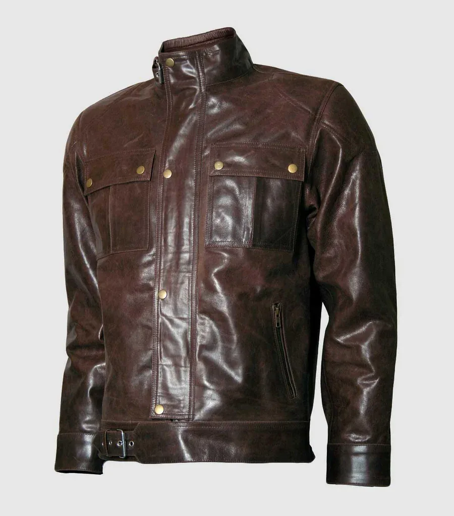 Classic Distressed Men's Brown Leather Motorcycle Jacket