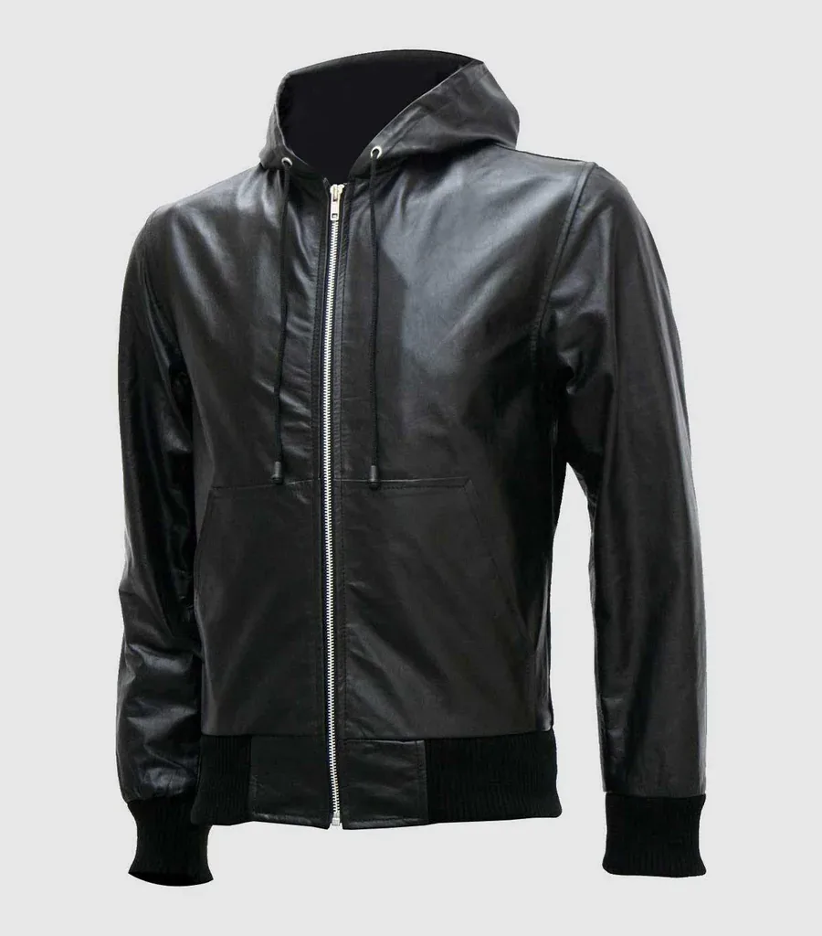 Black Leather Jacket With Hoodie
