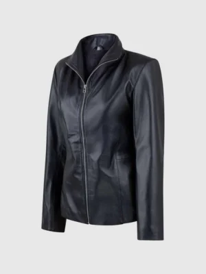 Custom Women’s Lightweight Stand Collar Leather Biker Jacket