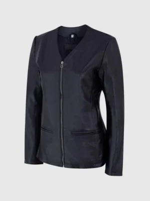 Custom Women’s Slim Fit Collarless Leather Jacket Handmade