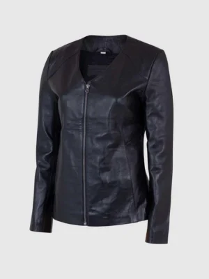 Custom Women’s Collarless Leather Biker Jacket