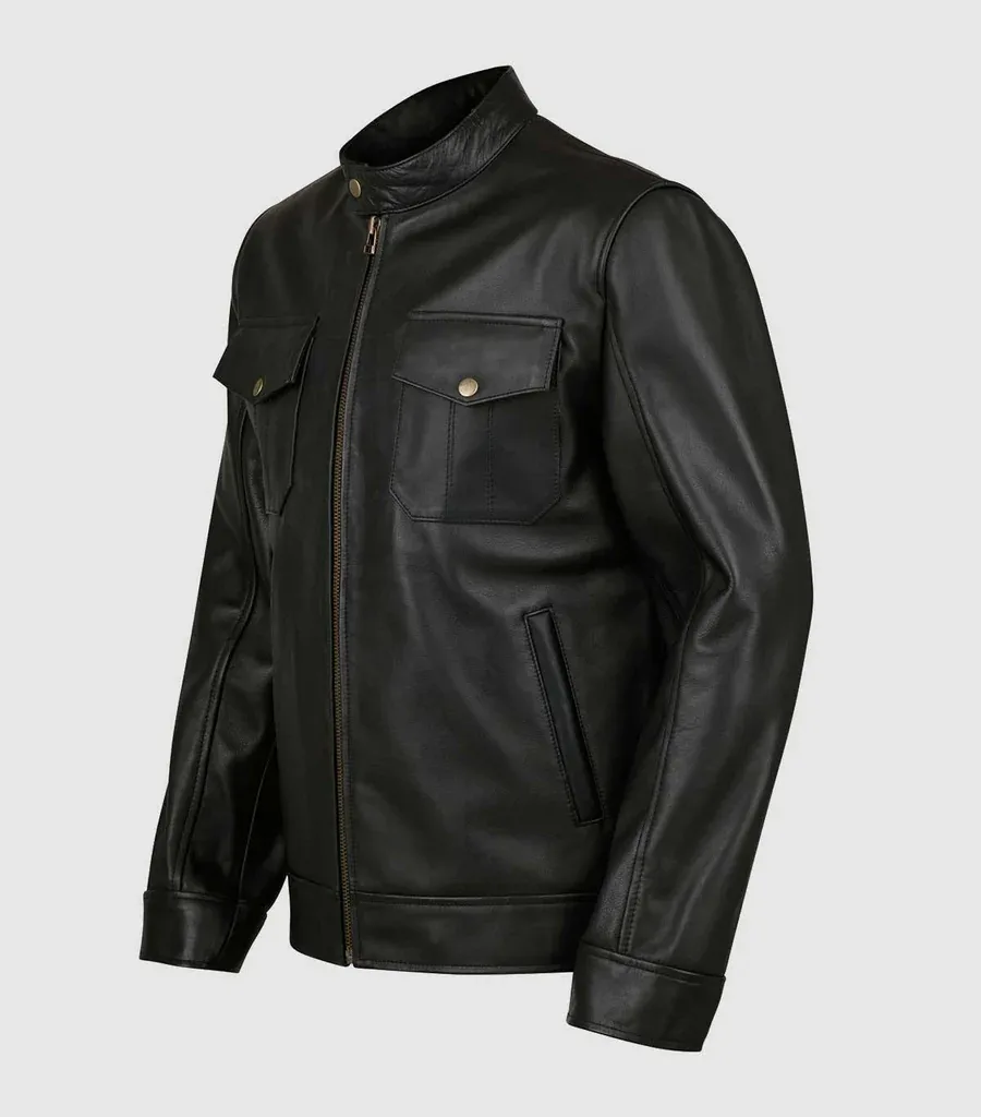 4 Pocket Black Leather Jacket