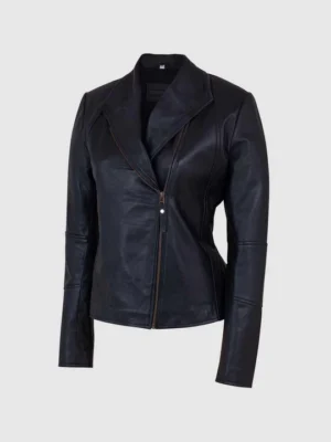 Custom Women’s Minimal Lapel Leather Jacket Handmade