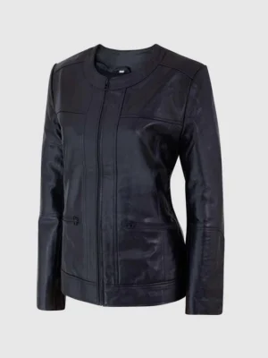 Custom Women’s Lightweight Collarless Leather Biker Jacket