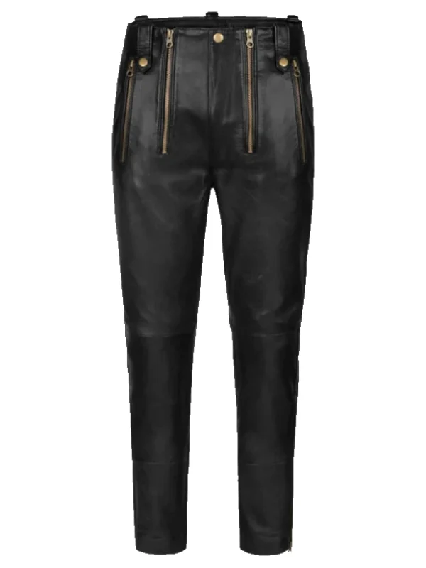 Custom High Waisted Front Zip Pocket Leather Pants