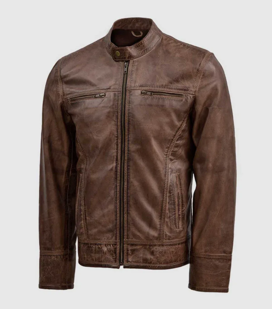 Brown Leather Waxed Jacket