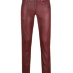 Men's Maroon Genuine Leather slim fit trouser pants