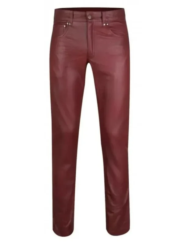 Men's Maroon Genuine Leather slim fit trouser pants