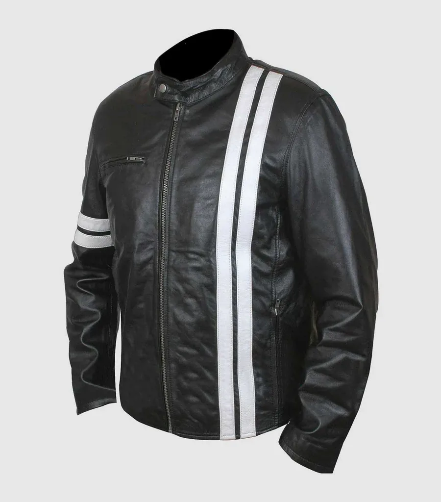 Custom Contrast Stitch Moto Leather Jacket for Men