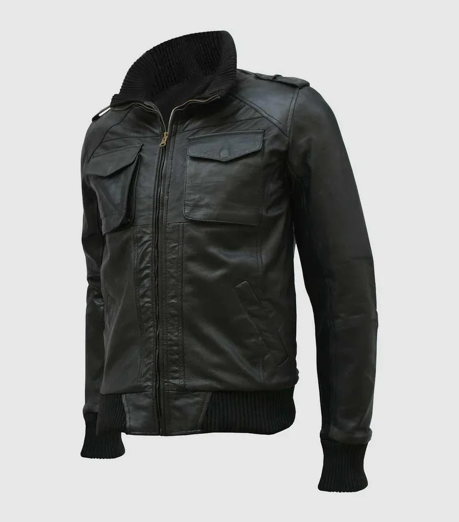 Black Leather Bomber Jacket