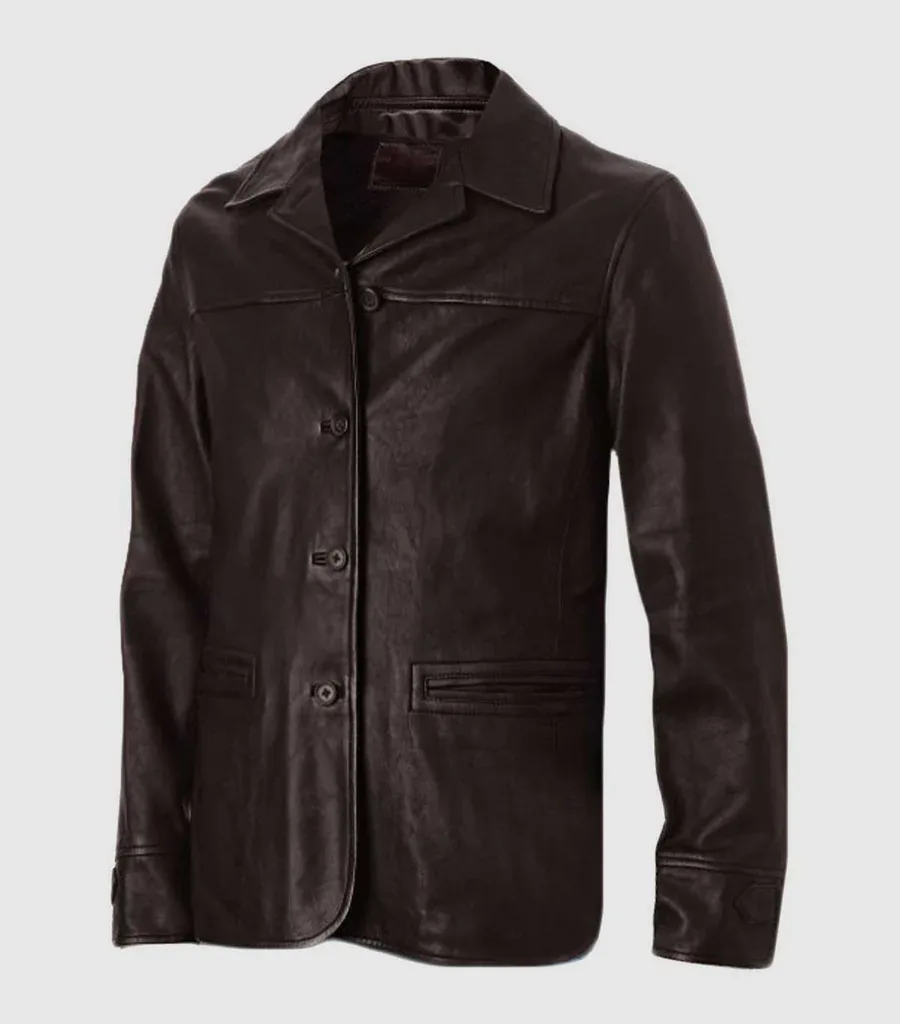 4 Button Brown Leather Coat