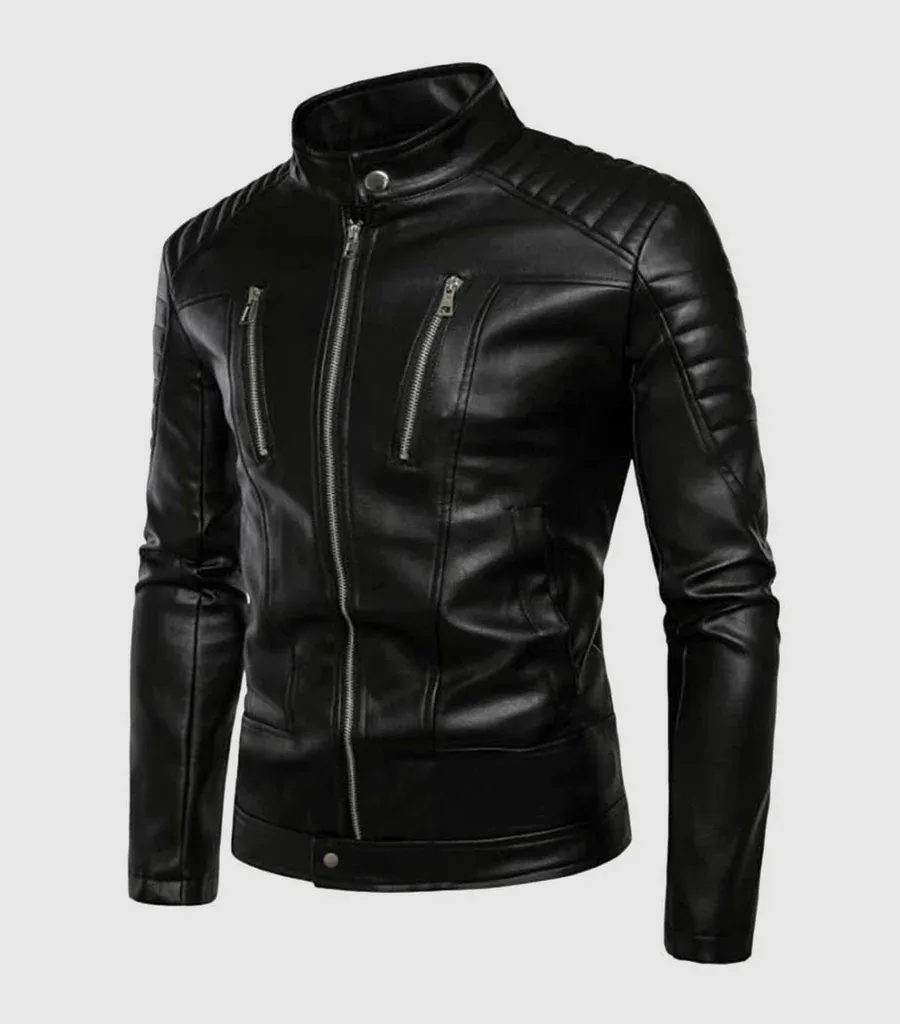 Stand Up Collar Leather Jacket