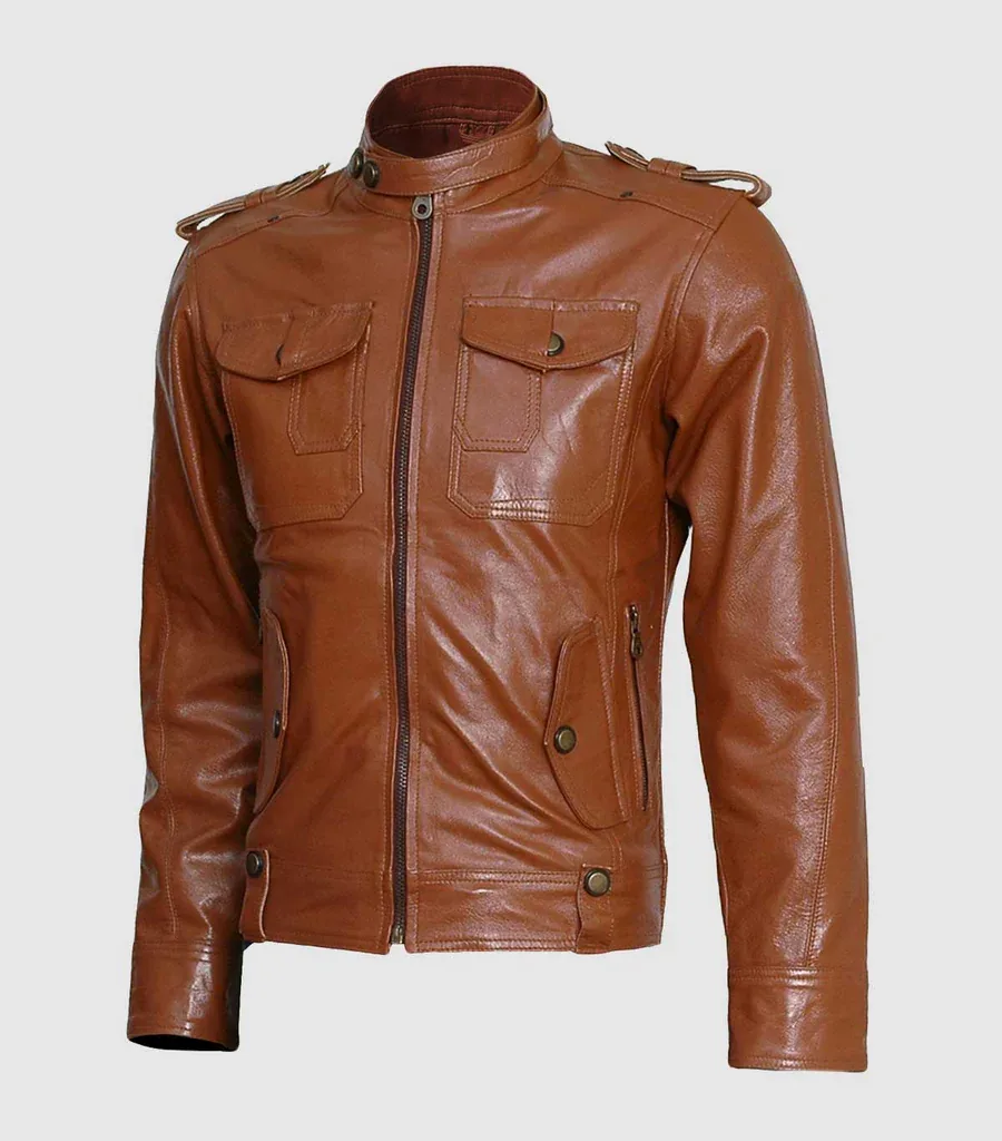 Men's Tan Biker Leather Jacket