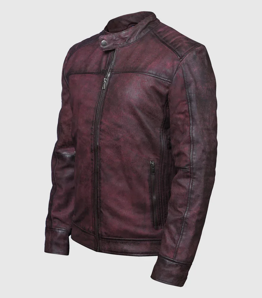 Burgundy Waxed Leather Moto Jacket for Men – StyleZea