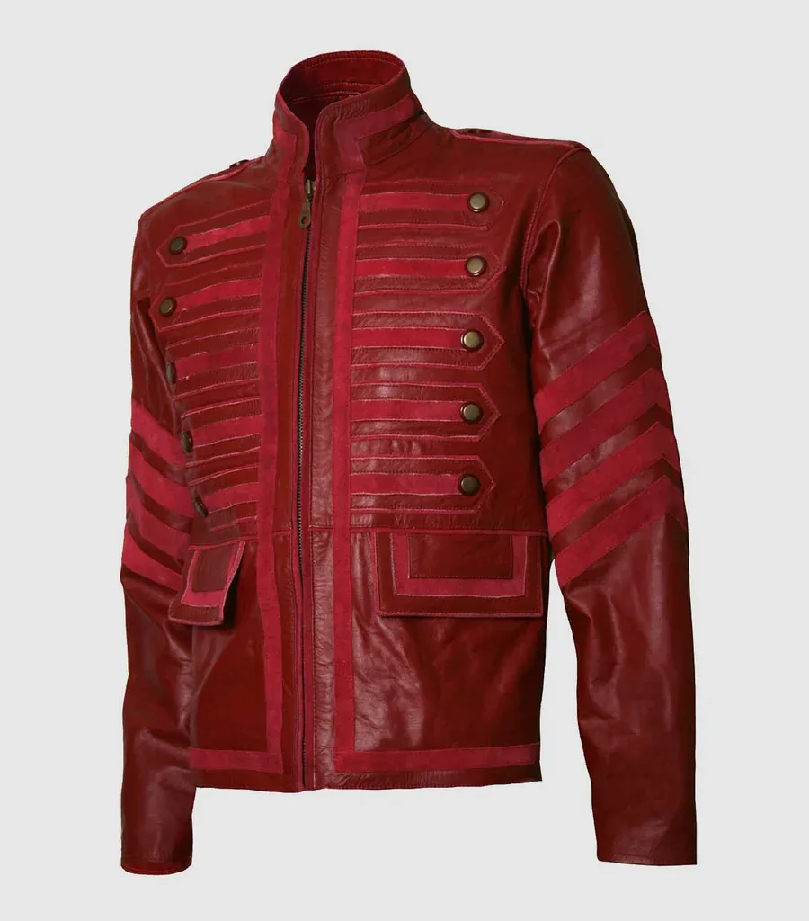 Military Look Men Maroon Leather Jacket