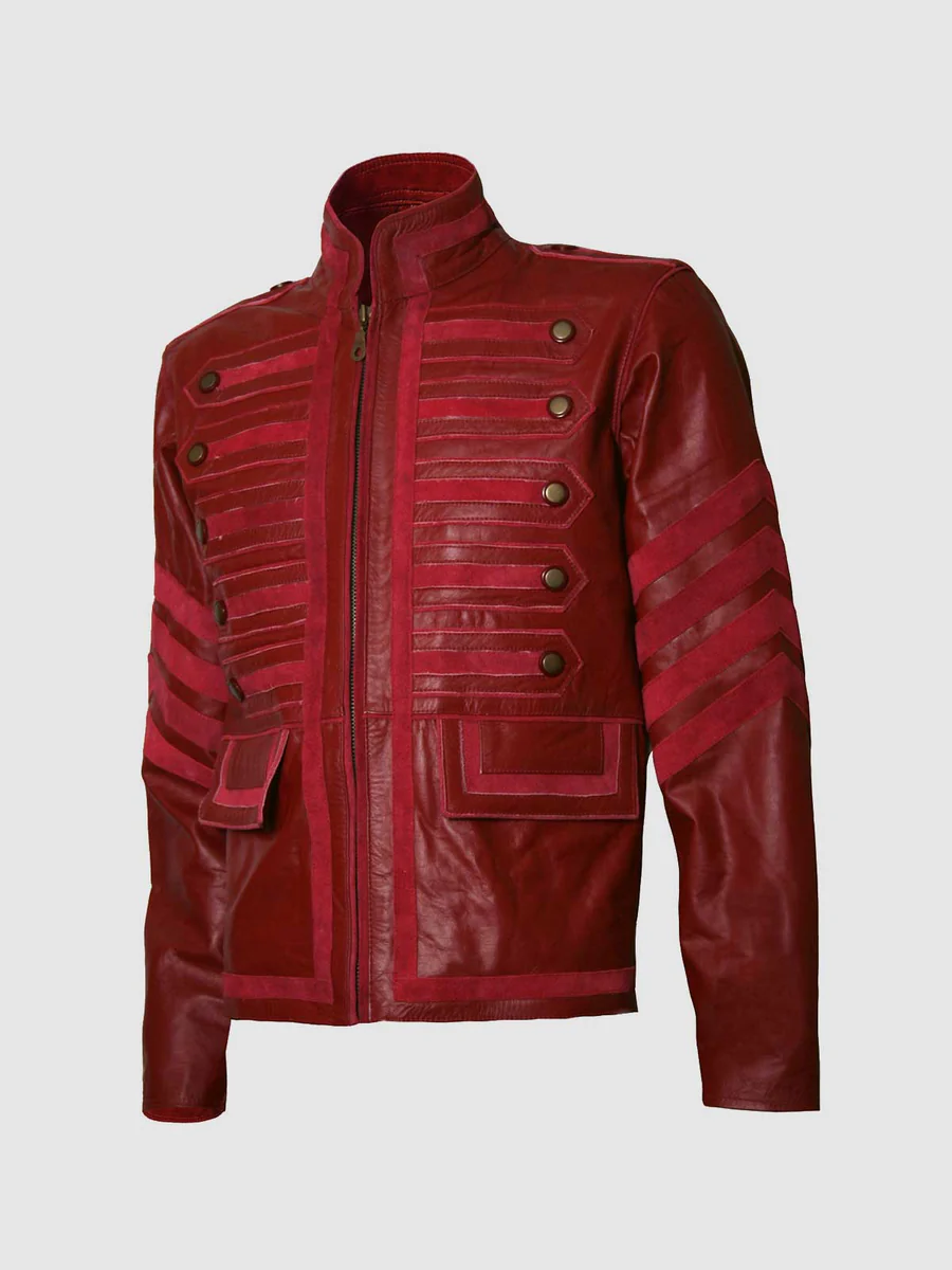 Military Look Men Maroon Leather Jacket Military Look Men Maroon Leather Jacket