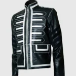 Military Men Black and White Leather Jacket
