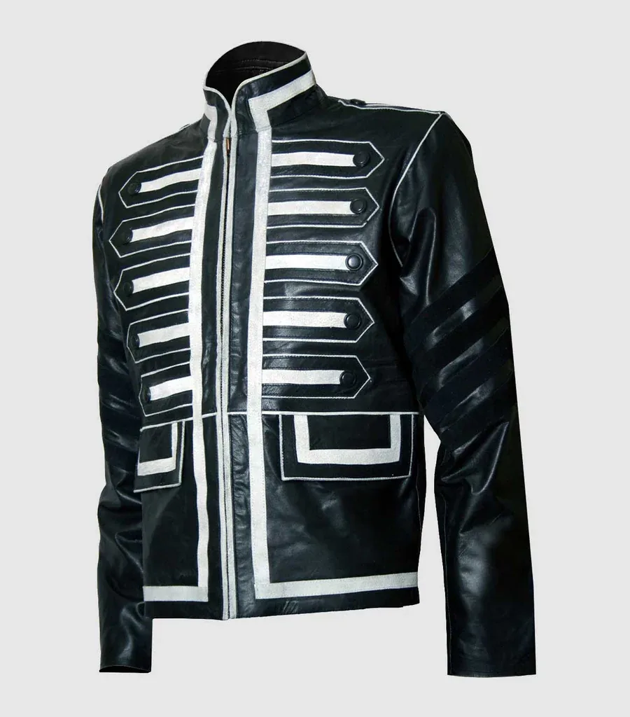 Military Men Black and White Leather Jacket