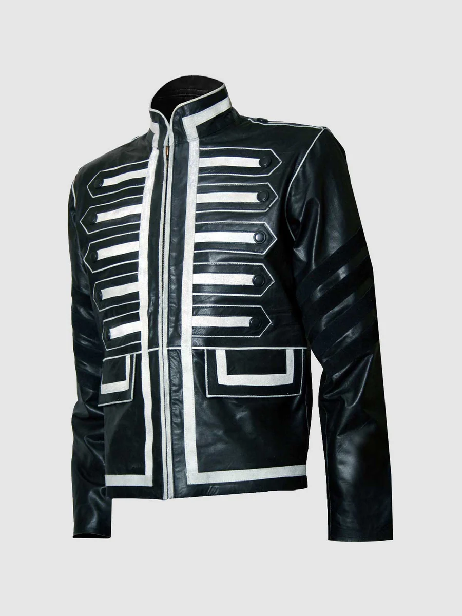 Military Men Black and White Leather Jacket Military Men Black and White Leather Jacket