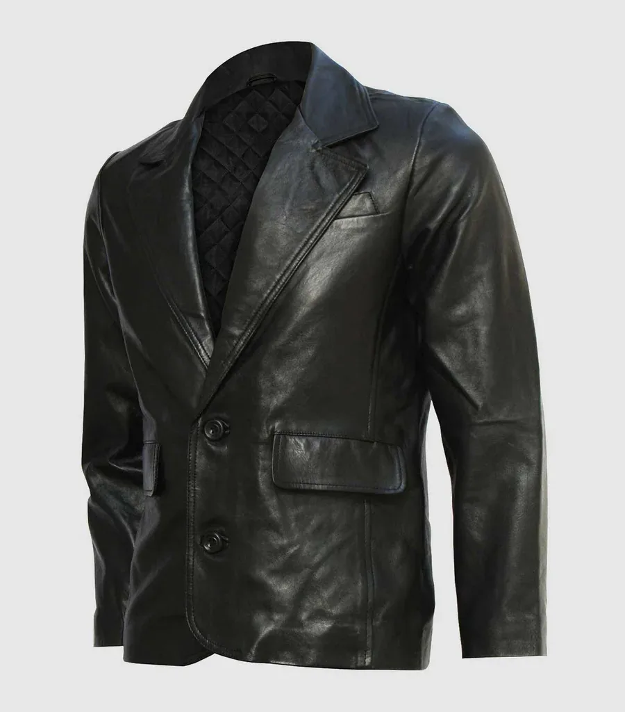 2 Button Black Leather Blazer
